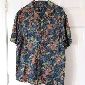 George Tropical Hawaiian Button Up Shirt Men's Large Short Sleeve Linen Blend